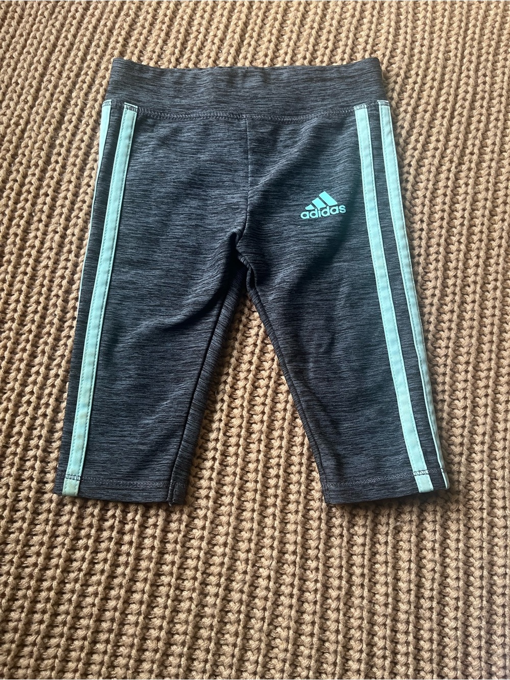 adidas Girls' Gray Leggings with Mint Stripes